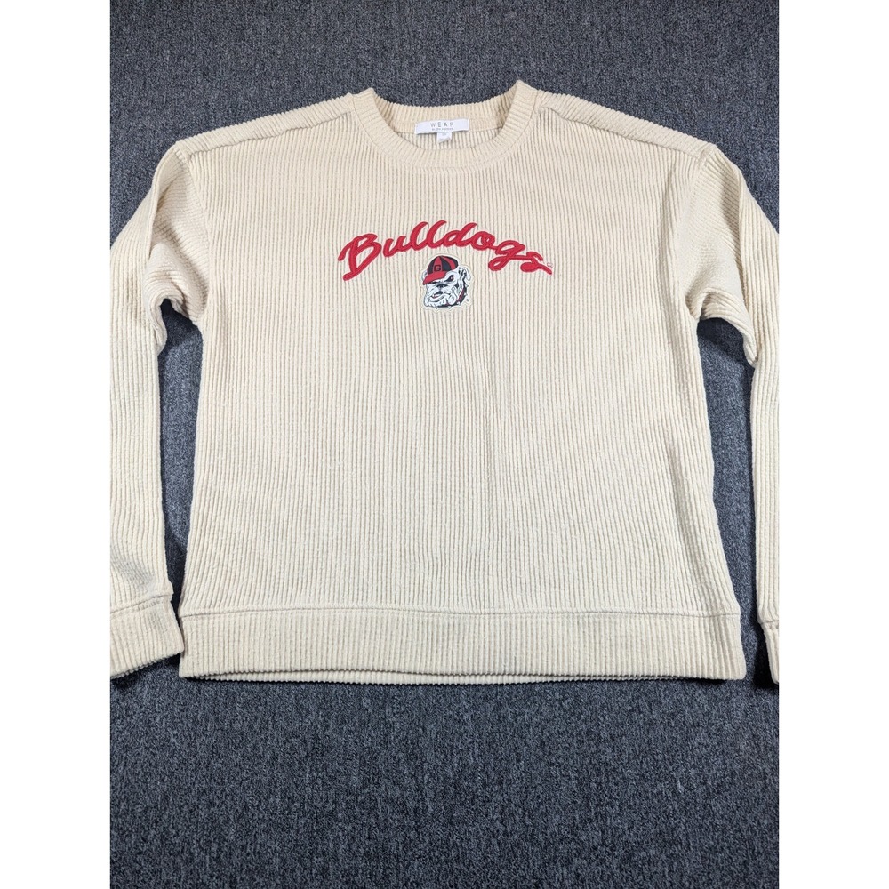 WEAR by Erin Andrews Georgia Bulldogs Ribbed Cord Sweatshirt Cream Small - Picture 1 of 7